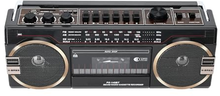 Lychee Tragbarer Kassettenrekorder, Vintage-Kassettenrekorder mit AM/FM/SW-Radio, eingebautem Lautsprecher, AC/DC, 3,5 mm Kopfhörerbuchse, unterstützt SD-Karte/USB-Eingang (Schwarz)