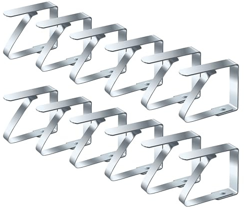 Vaily Tischtuchklammer Edelstahl 12er Set - Tischdeckenklammer für Picknicks, Grillen, Parties und Weihnachtsfeiern - Tischtuch Clips für Tischplatten bis 3 cm Stärke