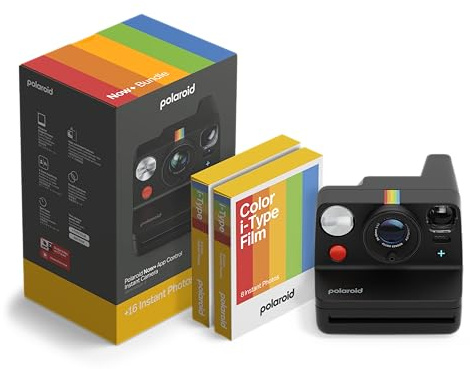 Polaroid - Now+ Gen 3 - Sofortbildkamera mit Bluetooth-Verbindung - Bundle Kamera + Farbfilm (16 Fotos) Schwarz (6562)