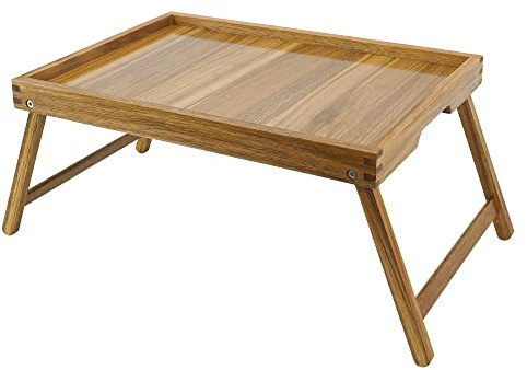 VaeFae Akazie Betttablett Tisch, Frühstückstablett aus Holz mit klappbaren Beinen, Betttablett für Essen und Laptop, Esstabletts für das Schlafzimmer