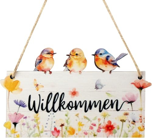 Yuqilin Türschild Willkommen Herzlich, Gartendeko Türhänger Aus Holz, Deko Garten Vintage Willkommensschild, Hängendes Holzschild Deko, Hängend Frühling Schild für Garten Haustür Hintertür, 12 x 20cm