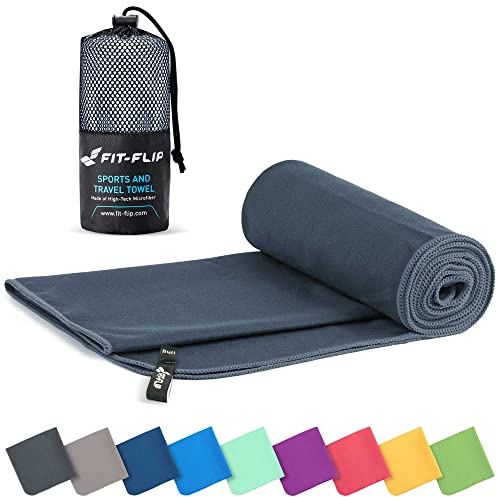 Fit-Flip Mikrofaser Handtuch - kompakte Microfaser Handtücher - ideal als Sporthandtuch, Reisehandtuch, Strandtuch - schnelltrocknend und leicht - Badetuch groß (1x 40x80cm, Dunkelgrau)