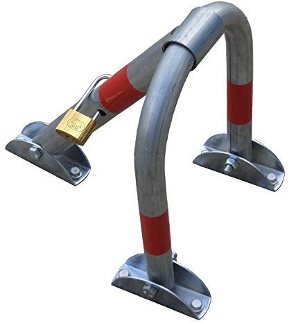 SNS SAFETY LTD Parkplatzsperre Klappbar, aus verzinktem Stahlrohr 32 mm, mit 3 Beinen, Vorhängeschloss mit 3 Schlüsseln, 28cm x 35cm (1 Stück)