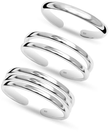 LeCalla 925 Sterling Silver Open Toe Rings Set for Women Adjustable Minimalist Toe Rings Summer Beach Foot Jewelry