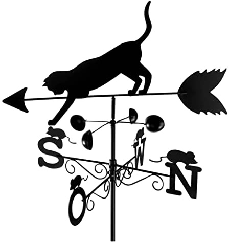 Maximex Wetterfahne Katze - Gesamthöhe: 170 cm, lackiertes Metall, 50 x 170 x 40 cm, Schwarz