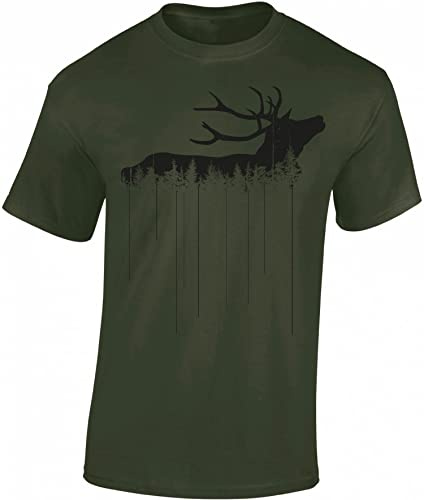 Baddery Jäger T-Shirt Herren - „Waldhirsch“ | Jagd Shirt für Männer mit Hirsch-Motiv