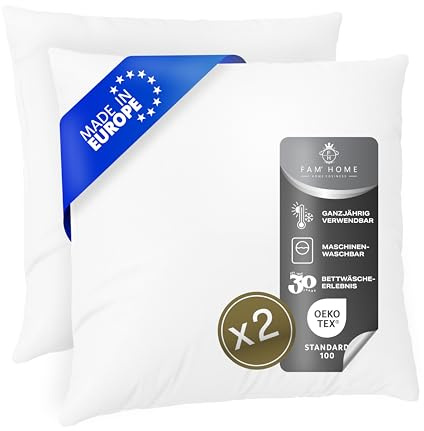 FAM Home Kissen 80x80 2er Set Weiches Mikrofaser - Kopfkissen 80x80 Allergiker mit Optimaler Stütze für Nacken und Kopf - Innenkissen Atmungsaktiv Feuchtigkeitsregulierend Antibakteriell