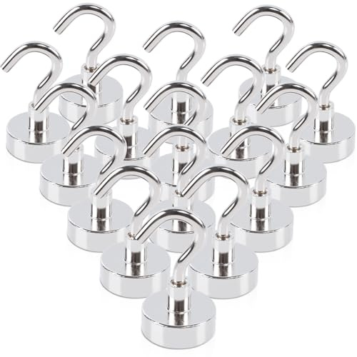 FPMYB 16 Stück Magnethaken Extra Stark, Magnet Haken Neodym Magnethaken 20mm Magnethakenn, stanzfrei, für Eisentüren, Kühlschränke, Küche, Grill BBQ, Kleiderständer, Schrank, Basteln, Büro