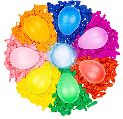 Belmalia 1000 Wasser-Bomben Mega-Pack Bunte Wasserballons mit Auffüllhilfe in Rot Gelb Lila Blau Orange Pink Grün