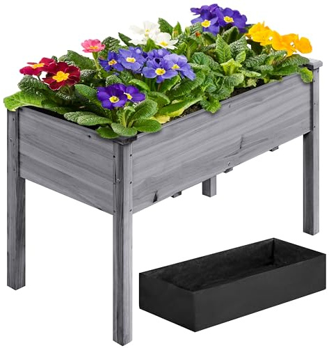 Yaheetech Hochbeet Pflanzkasten Blumenbett aus Holz, Kräuterbeet Frühbeet mit Abflusslöchern für Garten Balkon, Grau 120,5 × 59 × 76 cm (LxBxH)