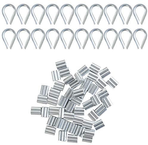YSDMY Drahtseil Kauschen 2mm Edelstahl 20 Stück Seilklemmen Kausche Rostfrei mit 50 Stück Aluminiumhülsen Alu Klemme Crimpschlaufenhülsen für 2mm Drahtseil und Kabel