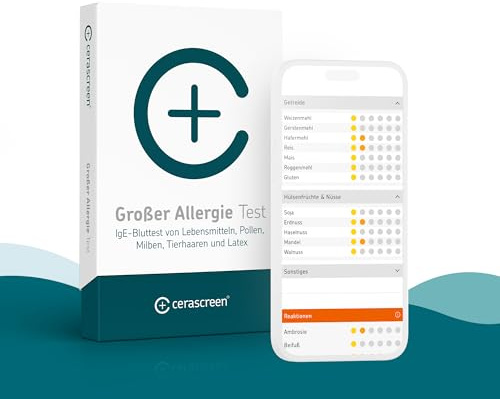 Großer Allergie Test von CERASCREEN - Umfangreiche Laboruntersuchung von 61 Allergenen wie Lebensmittel, Pollen und Katzen | Testkit für zu Hause | IgE-Antikörper | Detaillierter Ergebnisbericht