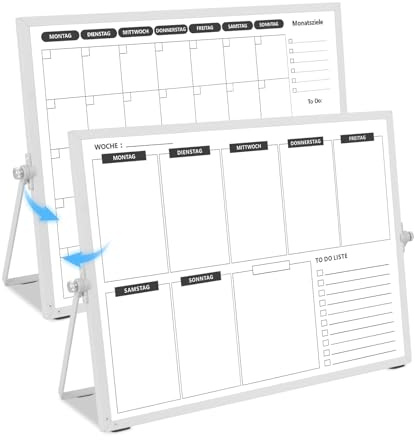 KODAPAGE Doppelseitiges Whiteboard Wochenplaner/Monatsplaner abwischbar mit Halter für Tisch und zum aufhängen für Wand 40 x 30 cm