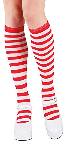 Boland 97040 - Kniestrümpfe mit Streifen, Rot-Weiß, dehnbar, Clown, freches Mädchen, Karneval, Mottoparty