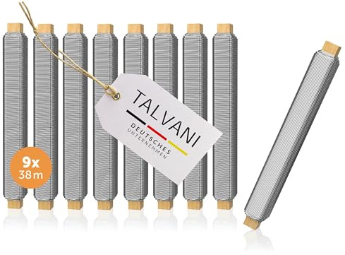 Talvani Basteldraht [3x|6x|9x] in grün silber schwarz mix – Hochwertiger Blumendraht zum Basteln – Rostfreier Draht – Verbesserter Bindedraht für Pflanzen lackiert, Ø 0,65 mm | 38 m (Silber, 9er)