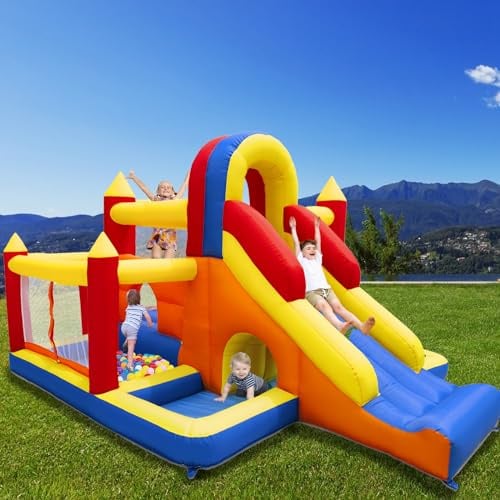Ballsea Hüpfburg mit Gebläse – Indoor XXL Kinderparadies mit Rutsche, Sicherheitsnetz, EN71 Zertifiziert, für 3-8 Jahre