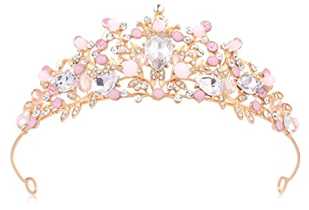 KINBOM Krone Rosa Mädchen, Kristall Tiara Süß Krone Prinzessin für Mädchen für Geburtstagsfeier Feiertagskostüm