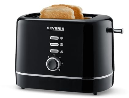 SEVERIN Automatik-Toaster, kleiner Toaster für 2 Scheiben, hochwertig , zum Toasten, Auftauen und Erwärmen, 850 W, schwarz, AT 4321