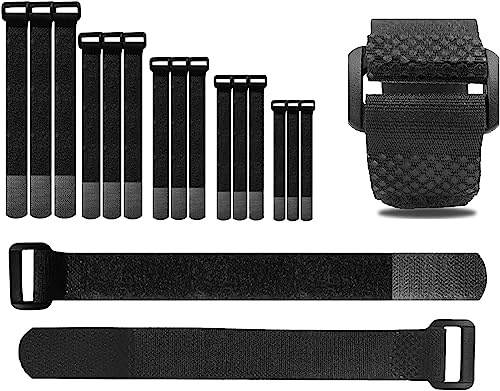 Hazarox 35 Stück Nylon Klett Kabelbinder mit Schnallen (5 Längen bis 40 cm) Kabelbinder Wiederverschließbar, bis 2.5 cm breit aus Schwarzem Klettverschluss Klettband