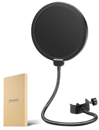 NEEWER Professioneller Mikrofon Popfilter | Kompatibel mit Blue Yeti und anderen Microphone, doppellagiger Windschutz, flexibler 360° Schwanenhalsclip Stabilisierungsarm
