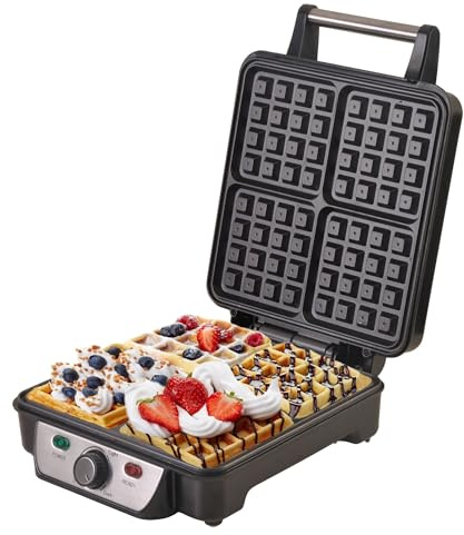 ADLER Camry Waffeleisen, 1500 W Maximalleistung, einstellbare Temperaturregelung, 4 Waffeln, schwarzes