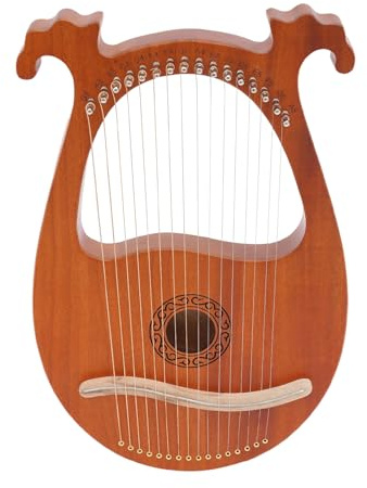 Harfe, Massives Mahagoni Saiteninstrument Instrument, Tragbare 16 Saiten Lyre Harfe, Vintage Instrument Lyra Harfe Mahagoni 16 Stahlsaiten Stimmschlüssel Pickup Set (Europäisch gemusterte Holzfarbe)