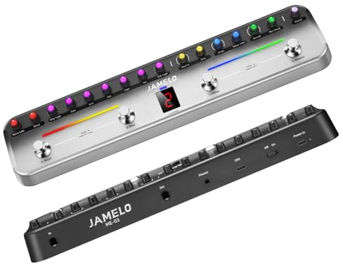 JAMELO Multi-Effektpedal für Gitarre mit 8 Amp & 8 Cab, Reverb, Delay, Chorus, Gate & Boost, wiederaufladbar, Bluetooth, Aufnahmefunktion, App-Steuerung, 40 editierbare Presets, IR-Import