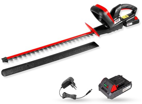 WALTER Li-Ion Akku-Heckenschere 20V, 45cm Schnittlänge, inkl. Zusatzhandgriff für Komfortables Arbeiten, schneidet präzise und ordentlich, scharfes Metall Messer, für längere Gartenarbeit geeignet