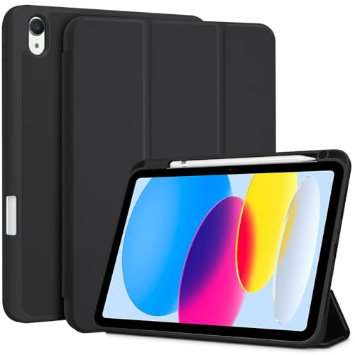 ProCase Hülle für iPad (A16) 11 Generation 2025 | iPad 10 Generation 10,9 2022 Schutzhülle mit Stifthalter Stoßfeste Smart Case Cover Auto Schlafen/Wachen -Schwarz Matt
