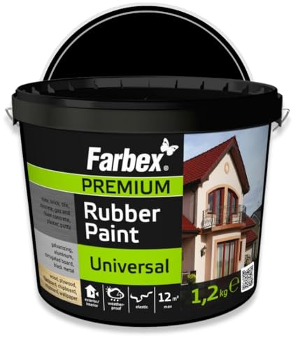 FARBEX Gummifarbe Innen & Außen – Flüssigkunststoff Farbe für Dach, Beton, Holz, Metall | Elastische Abdichtung, UV-beständig | 1,2 kg – Schwarz