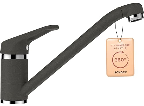 SCHOCK® Küchenarmatur COSMO Asphalt I Hochdruck Einhebelmischer mit Festauslauf I 360° schwenkbar I Extrastarker Wasserdurchlauf I Platzsparendes Design I Standard Norm-Anschlüsse