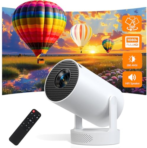 Smart Mini Beamer, 1080P unterstützt 4K, mit Auto-Keystone & Manueller Fokussierung, 280 ANSI Lumen, WiFi 6 & Bluetooth 5.0, Tragbarer Beamer für Schlafzimmer und Heimkino(Beige)