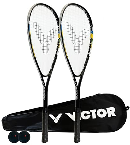 VICTOR Power Storm Squash-Set, 2 Schläger mit Bällen und Tragetasche
