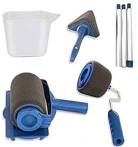 6 Stück Farbroller Set mit Messbecher, Kantenroller und Eckenstreiche, Nahtlose Mehrzweck Walzenpinsel, Geeignet für Büro Haus Schule Decke Wandmalerei
