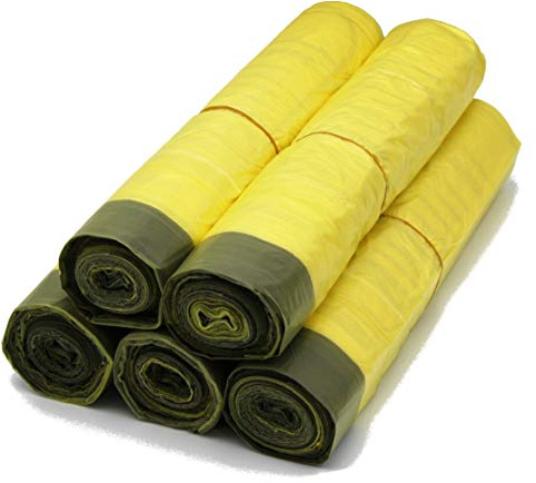 Gelbe Säcke, 90 Liter, 15µ, 13 Säcke pro Rolle, 5 Rollen, mit praktischem Zugband, Wertstoffsack
