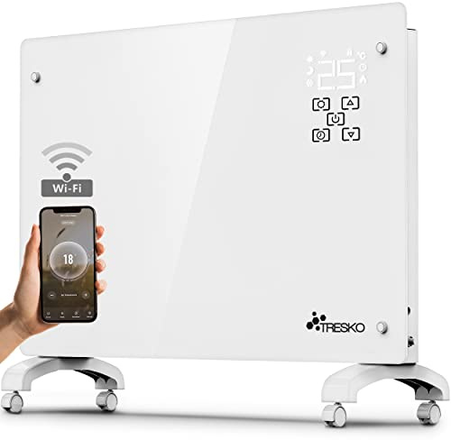 TRESKO® Glaskonvektor 2000W APP WiFi Funktion als Stand- oder Wand Heizung | Elektroheizung Glasheizung elektrisch | Elektro Konvektor Heizung Heizkörper LED-Display & Timer | Elektroheizkörper Leise