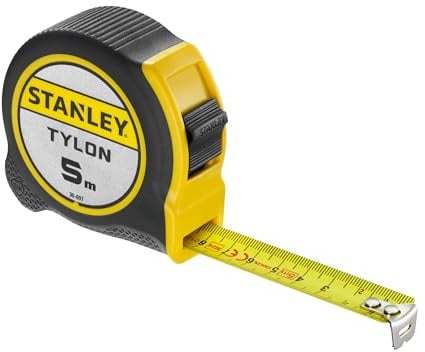 STANLEY tape measure tape measure Tylon (5m, 19mm band width, extra strong curved tape, with polymer protective layer, robust plastic housing, with lock, automatic return & belt clip) 1-30-697, Yellow