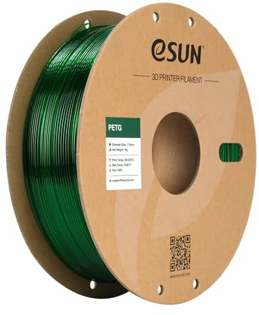 eSUN PETG Filament 1.75mm, 3D Drucker Filament PETG, Maßgenauigkeit +/- 0.05mm, 1kg Spule (2.2 LBS) 3D Druck Filament für 3D Drucker, Transparent grün