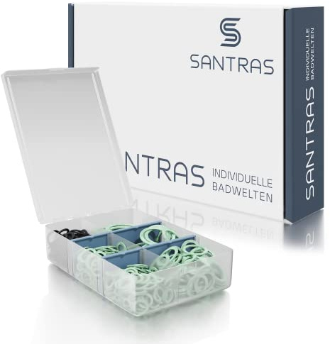 SANTRAS® Dichtungsset mit 100 Dichtungen – Flachdichtungen Sortiment 3/8 bis 1½ | Dichtungsbox mit Tesnit® Faser-Dichtungen für Wasser, Gas, Heizung, Solar & Garten