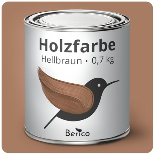 Berico Holzfarbe - Hellbraun 8002 / RAL 050 50 20-0,7 Kg - 4in1 Premium Holzlack inkl. Grundierung & Decklack - Für Innen und Außen - Robust & Wetterfest