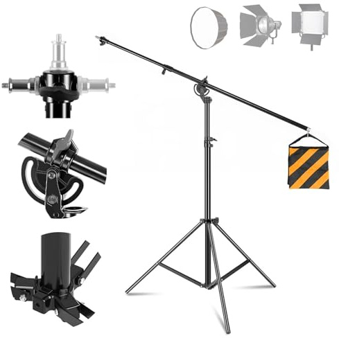 Lichtstativ 400cm, Galgenstativ Lampenstativ mit 186cm Haltearm Overhead Stativ Lampenständer mit Heavy Duty Sandsack und 1/4 Schraube für Softbox Monolight Ringlicht Reflektor