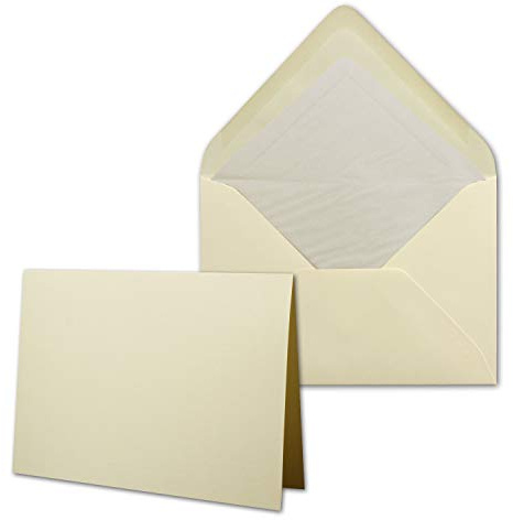 50 Sets - großes Kartenpaket mit 50 Faltkarten & 50 Umschlägen DIN B6 in Creme-Chamois - GERIPPT