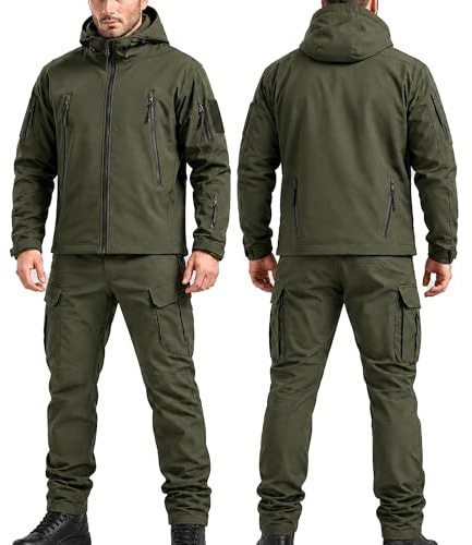 BESTXH Taktischer Anzug Herren Set, Taktische Jacke Herren und Taktische Hose Herren, Softshell Outdoor Kleidung Militär Style, Wasserabweisend & Winddicht für Jagd, Wandern, Camping, Arbeit,04,XL