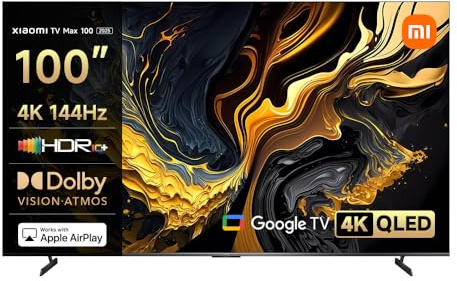 XIAOMI TV MAX 100 Zoll (254 cm) QLED 4K UHD Smart TV, Dolby Atmos & Vision | 144Hz (240Hz Game Boost Mode), Dolby Atmos & Vision, HDR10+, Triple Tuner, DVB-C/S/S2/T/T2, Google TV, MEMC, Airplay