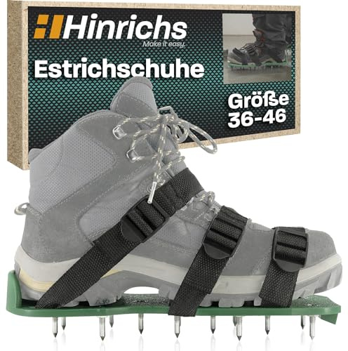 Hinrichs Nagelschuhe - 2x Nagelsohlen in 30x13,3cm & Spikes 25mm - Größenverstellbare Schuhe zur Rasenbelüftung - Estrichschuhe – Rasenlüfter Schuhe - Rasen lüften - Estrich Nagelschuhe