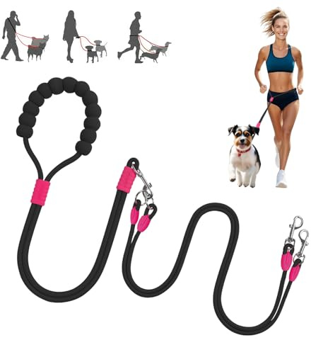 MewZoo Doppelleinen für 2 Hunde, kein Verheddern, 360° drehbar, Doppelleine Hundeleine aus Nylon mit weichem Griff, Hundeleinen zum Spazierengehen, Laufen, Trainieren, für alle Rassen (schwarz)