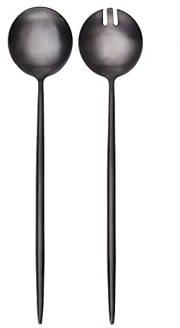 GRÄWE Salatbesteck, schwarz, Edelstahl, 29 cm groß, Salatgabel, Servierlöffel, spülmaschinengeeignet, Serie Provence, matt