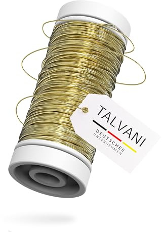 TALVANI Blumendraht | Basteldraht – Hochwertiger Draht zum Dekorieren – Premium Bindedraht – Verbesserter Myrthendraht für Blumengestecke in Gold Silber Zink, Ø 0,35 mm | 50 m