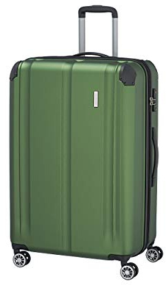 Travelite Hartschalenkoffer groß, erweiterbar, 4 Rollen, City, Trolley mit kratzfester Oberfläche, TSA Schloss, Dehnfalte, 77 cm, 113-124 Liter