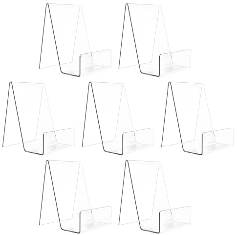 7 Stück Acryl Buchständer, 10.5 x 9 x 7.5 cm Transparente Buchstützen, Buchaufsteller, Ideal als Flyerständer und Postkartenständer für Bücher, Tablets, Fotoalben und Menüs